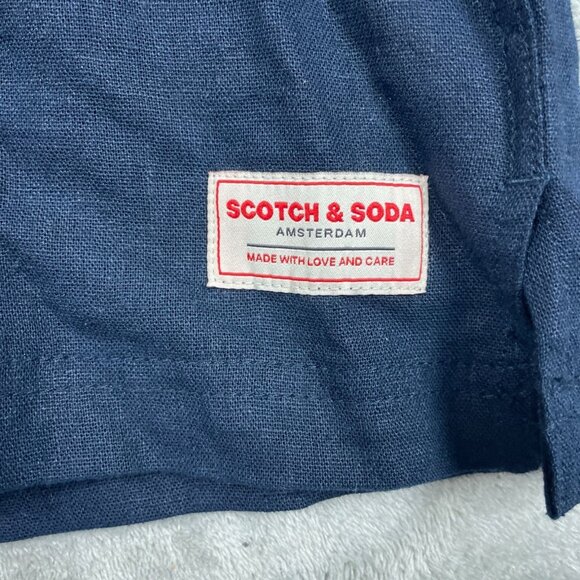 Scotch & Soda Mens Blue Button-Up Shirt Large Linen Blend a1481 - Picture 2 of 7
